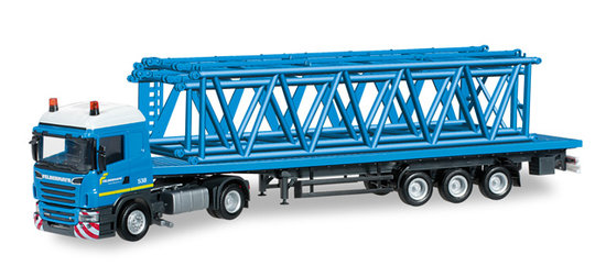 Scania R HL platform semitrailer with grider mast parts for Liebherr LR1600/2 "Felbermayr" (A) Scania R HL platform semitrailer with grider mast parts for Liebherr LR1600/2 "Felbermayr" (A)